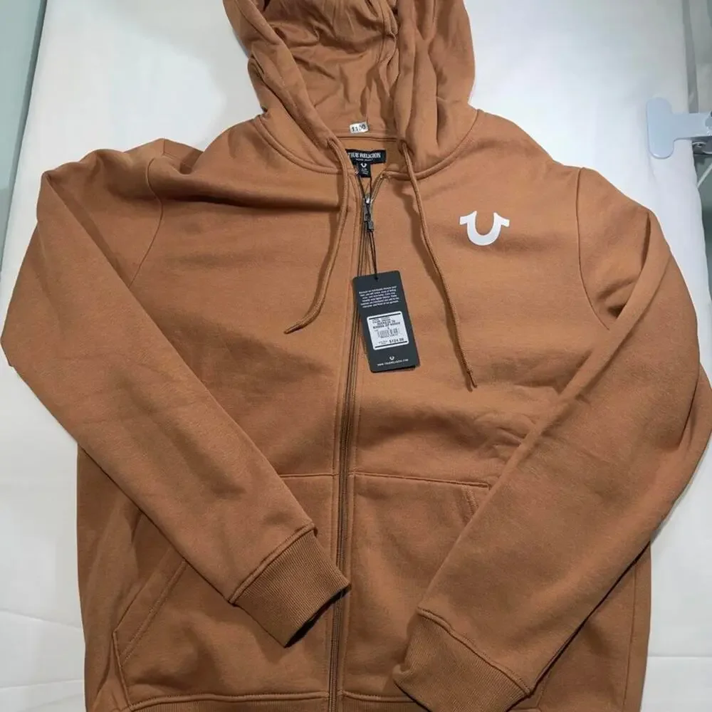 NWT True Religion Oversize TR Buddha Zip Hoodie Mens L Thrush Brown Horseshoe